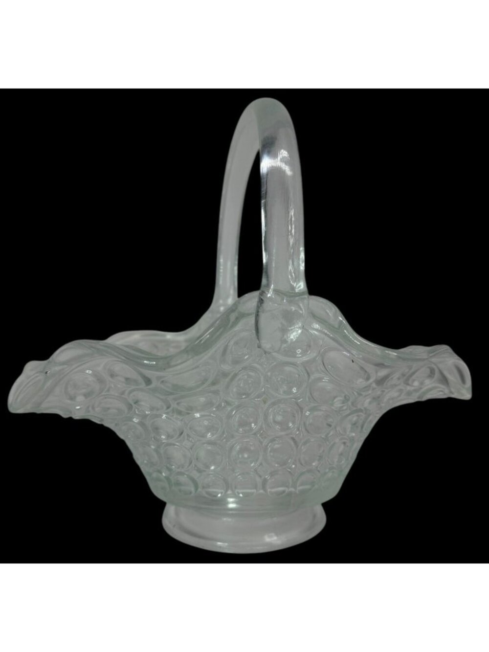 Vintage LE Smith Thousand Eye Large 10" Clear Glass Basket Candy Dish Ruffled